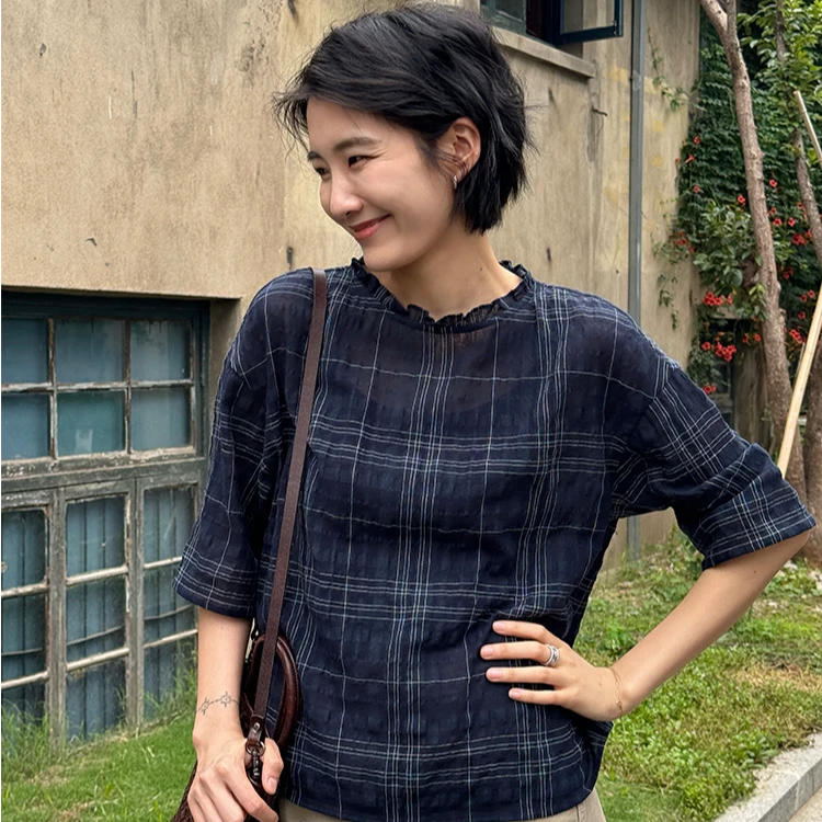 浪清/女装推荐 威茜玛百搭夏季休闲格子衬衫45043#2025夏新款上衣