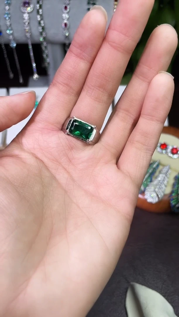 合金合成钻石绿宝戒指