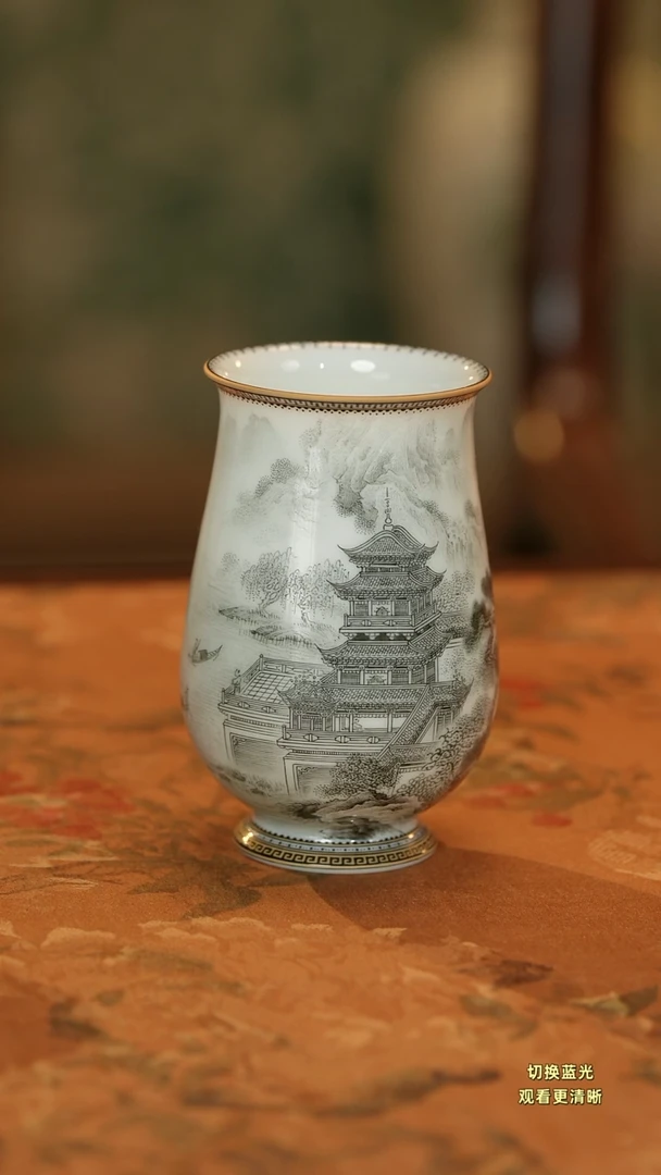 H?手绘墨彩岳阳楼闻香杯
