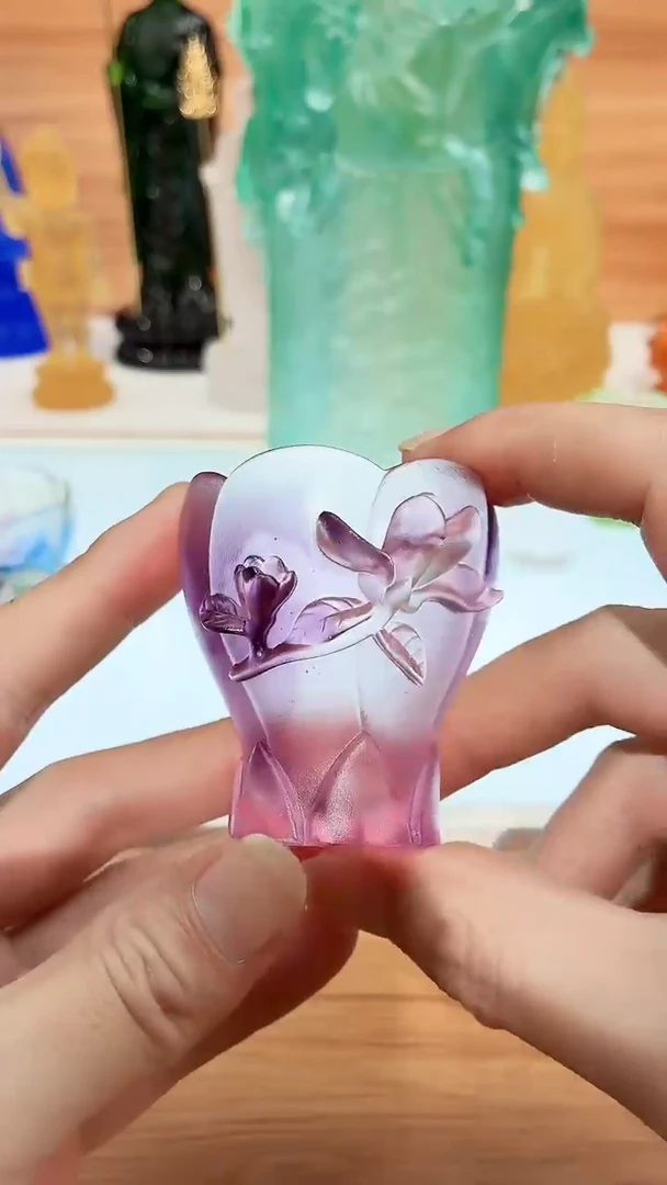 手工艺品琉璃粉紫色兰花杯