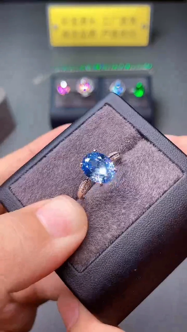 银S925镶嵌戒圈海蓝宝石00