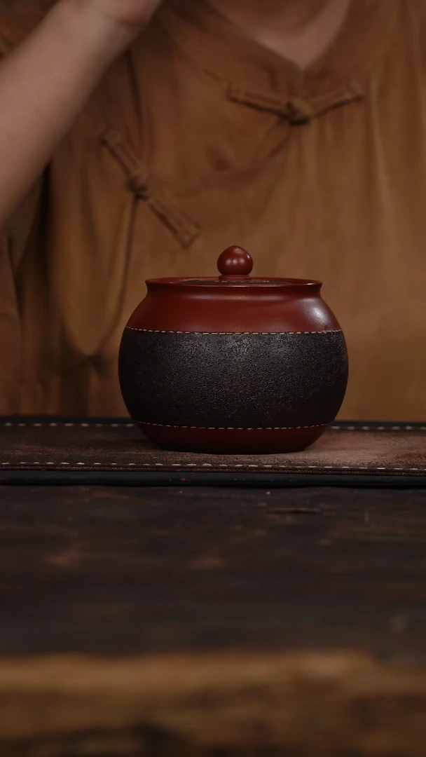 茶杯紫砂非遗茶器-皮革黑茶罐