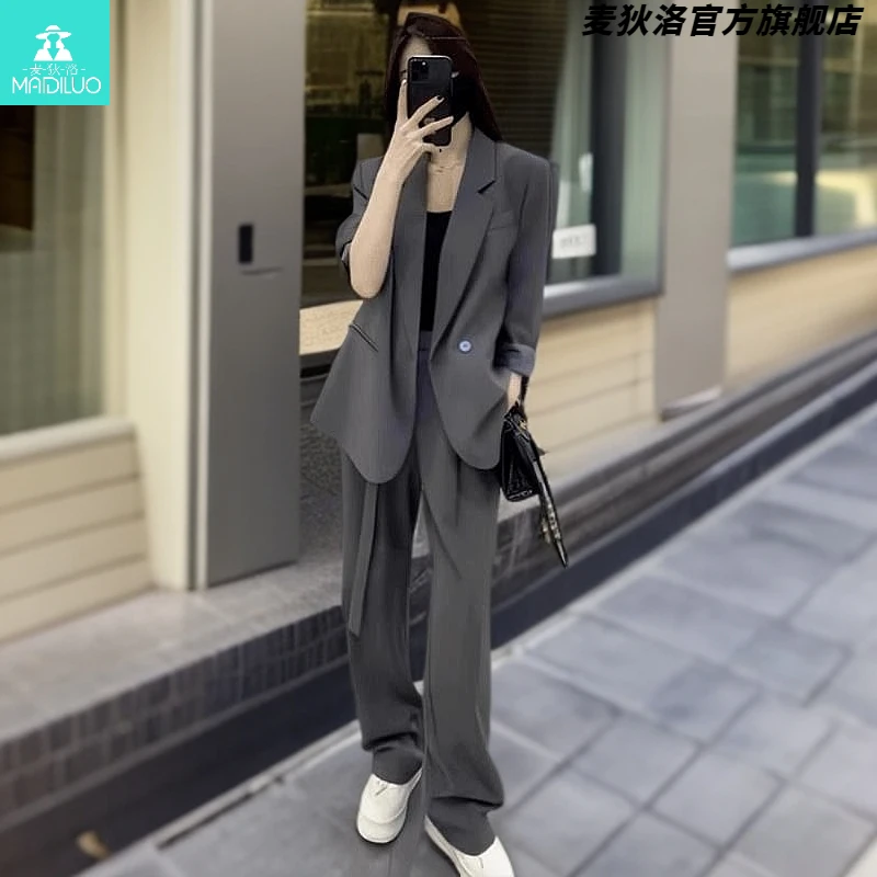 高级感灰色西装套装女春夏新款时尚休闲职业西服外套阔腿裤两件套