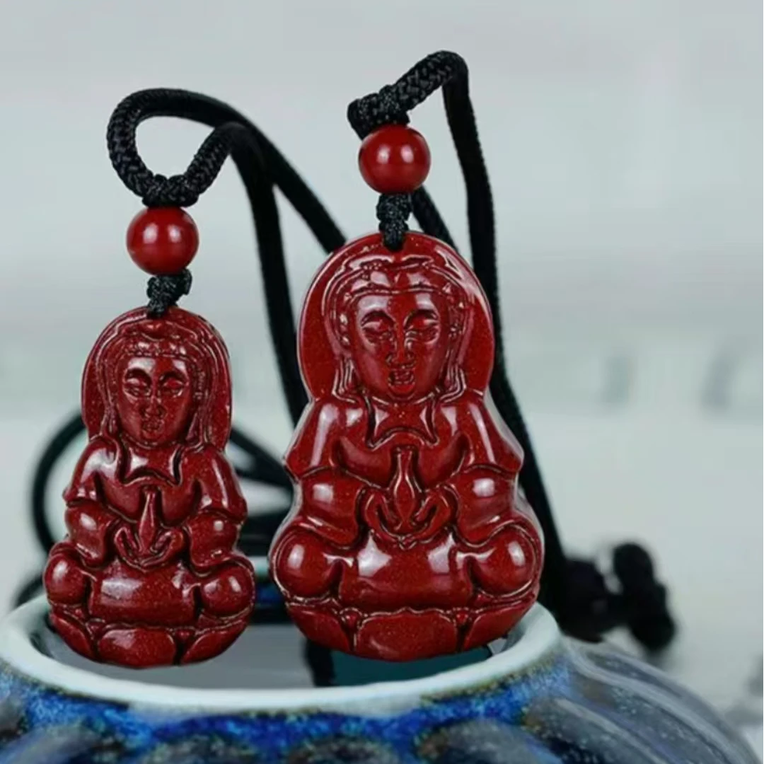 含辰砂工艺品高含量朱砂紫金砂观音吊坠保真朱砂