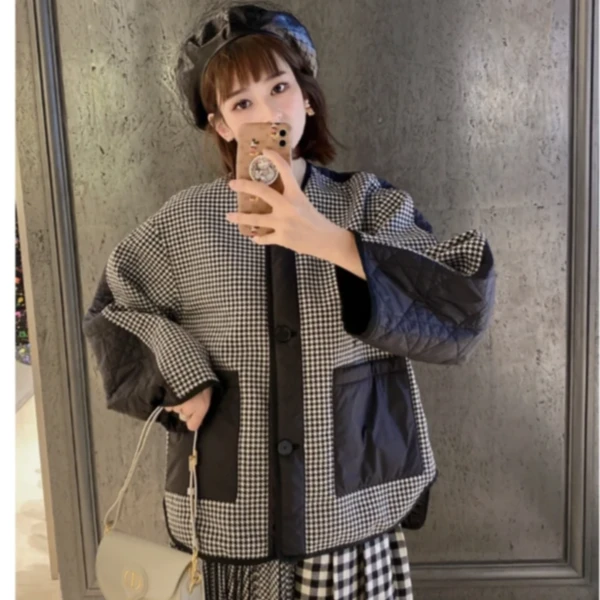 未使用 DIOR/迪奥 汤/P235603774/黑白千鸟格刺绣蜜蜂羊毛棉服 34