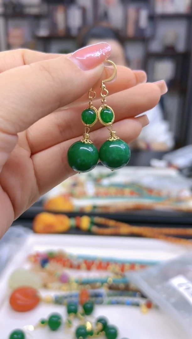 【闪购商品】翡翠耳饰14K金镶嵌耳坠E67