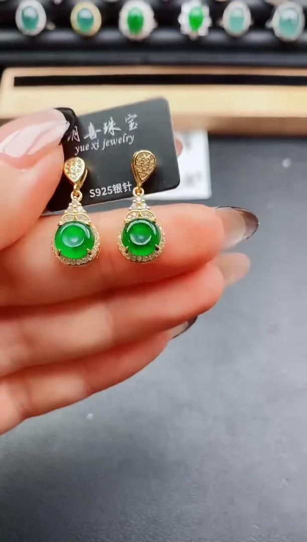 翡翠银S925镶嵌耳饰50800