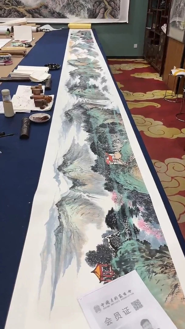 书法梁翰林书画合作长卷