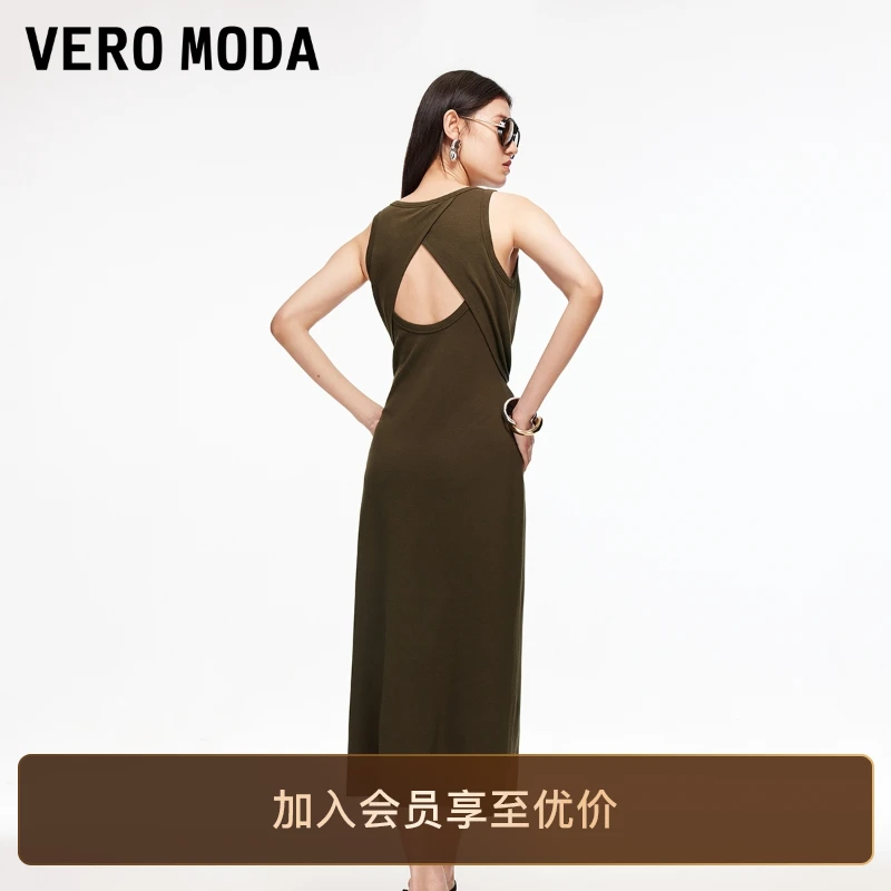 Vero Moda连衣裙2025新款含棉后身镂空系带开叉长裙老钱风松弛感