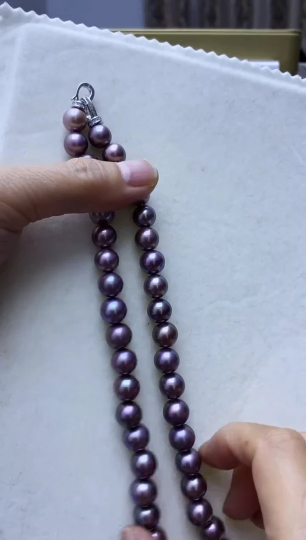 颈饰银S925镶嵌淡水珍珠紫珠串