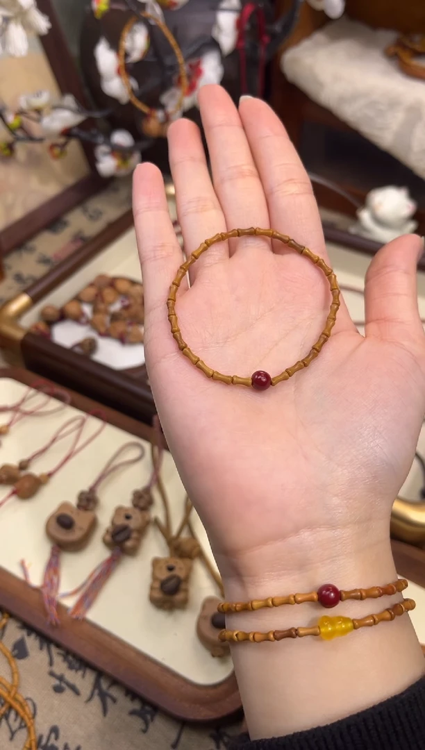 手串桃核【桃缘行】竹节「红色莎莎」桃木桃核辟、挡、驱、护 备注手围