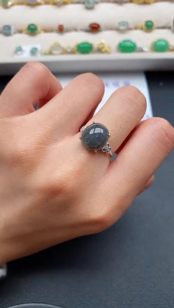 银S925镶嵌戒指翡翠666666+5