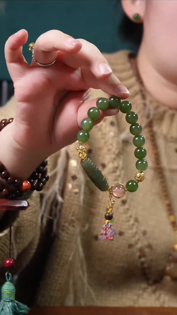 银S925镀金镶嵌手链和田玉设计款手串