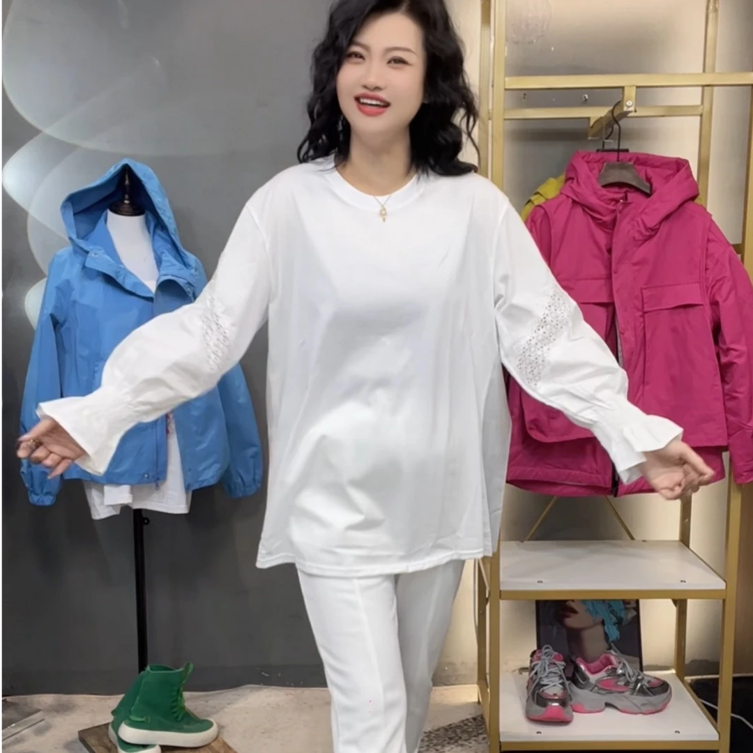 奇奇家潮派大码春夏款宽松韩版休闲中长款设计感个性拼接卫衣