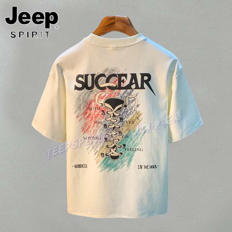 JEEPSPIRIT字母印花男士短袖夏季大码宽松潮流T恤吸汗透气风上衣