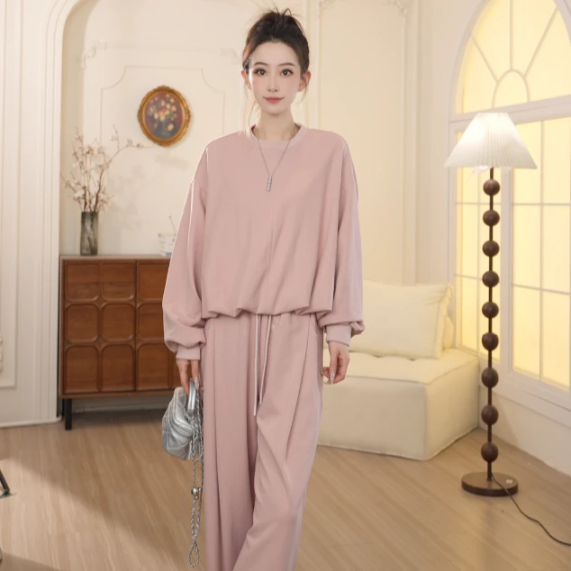 Basic House/百家好2025早春新款时尚洋气减龄宽松卫衣长裤两件套