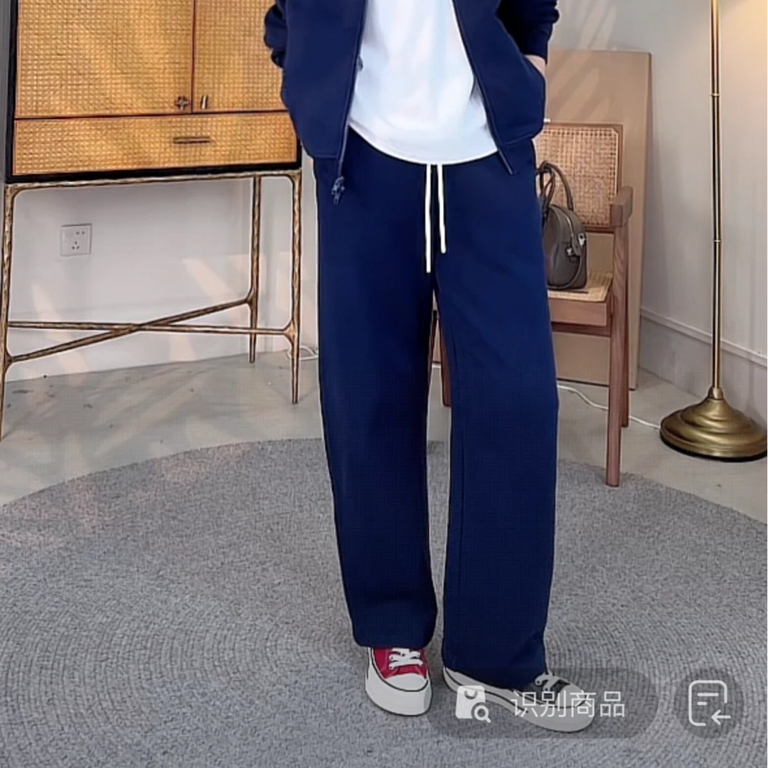 【棉雾蓝】宽松显瘦棉感松紧腰女款简约卫裤909