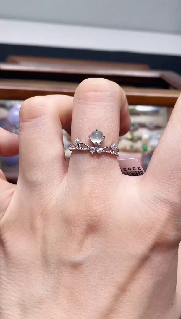 翡翠戒指银S925镶嵌-缅料