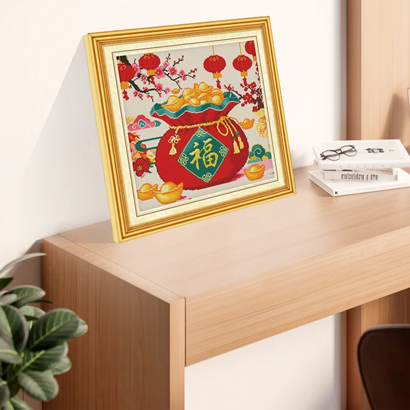 2025新款十字绣福袋代代福中式新年祝福吉祥手工绣福袋/棉布