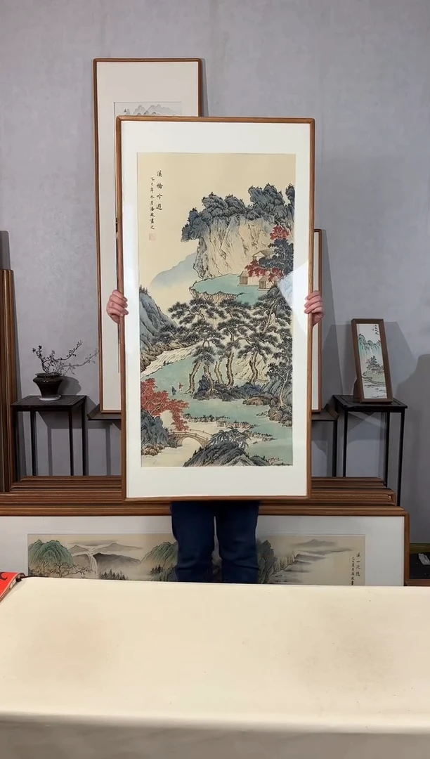 国画手绘*溪桥吟游*62*122cm带框发货