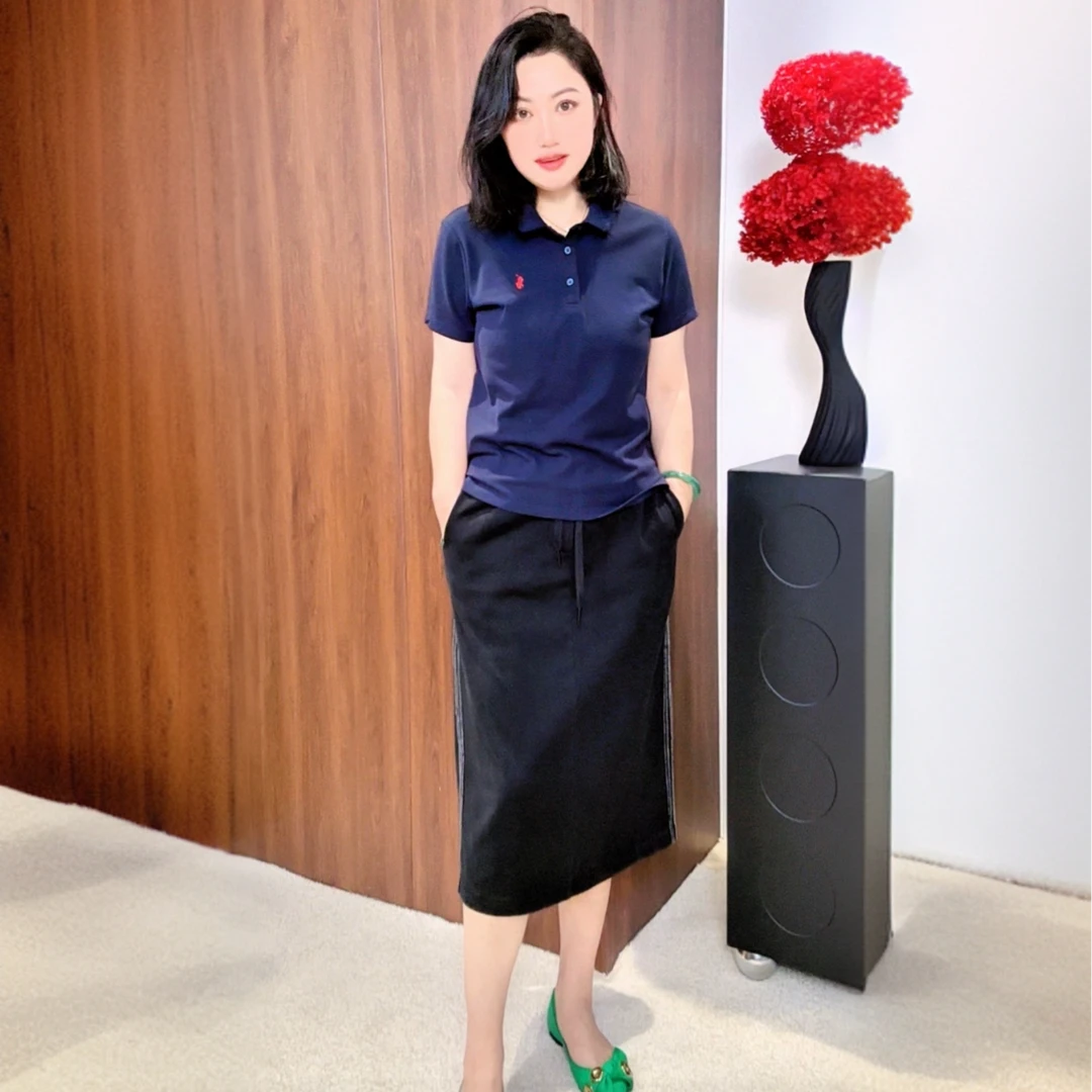 老板娘严选翻领单排扣设计刺绣百搭休闲T袖上衣88021