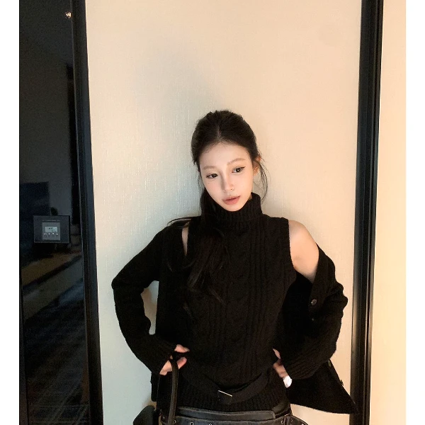 慵懒风针织女打底休闲风圆领加厚网红毛针织衫简约风显瘦长袖时尚