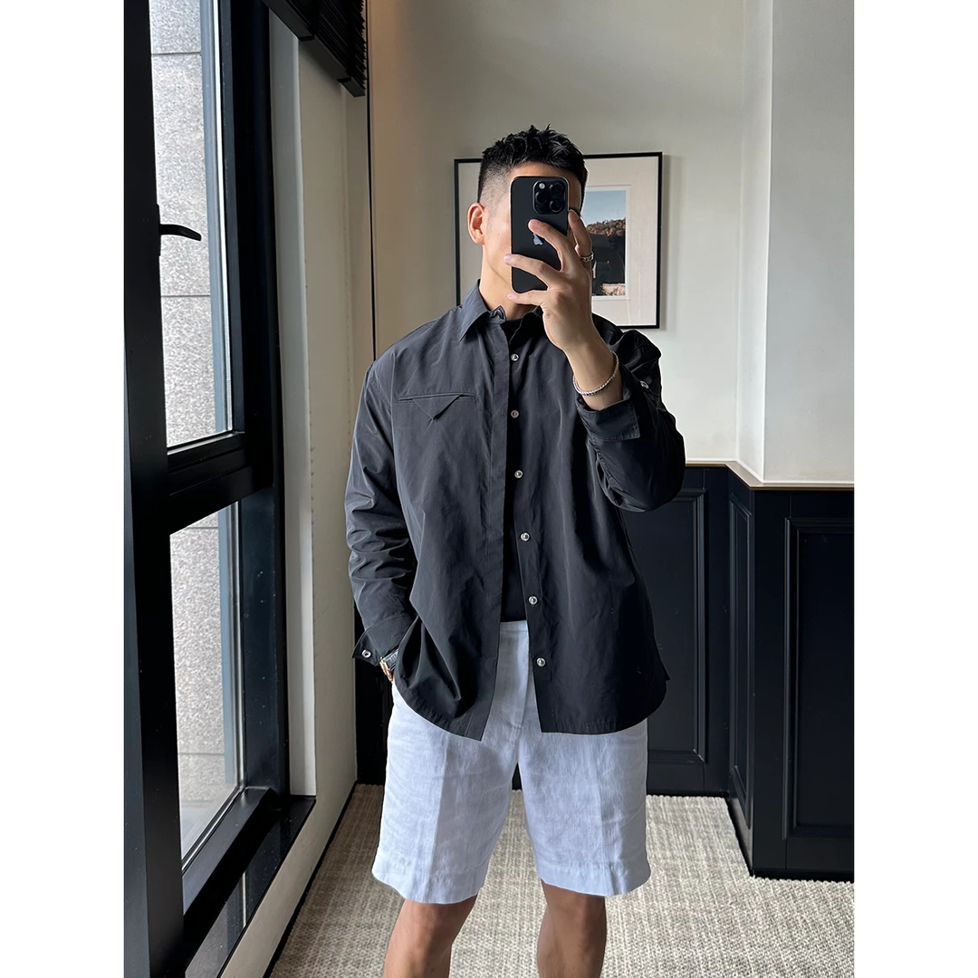 DAN LANG 335# 早秋衬衫式三角标翻领夹克外套