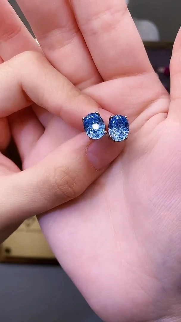 银S925镶嵌耳坠海蓝宝石82