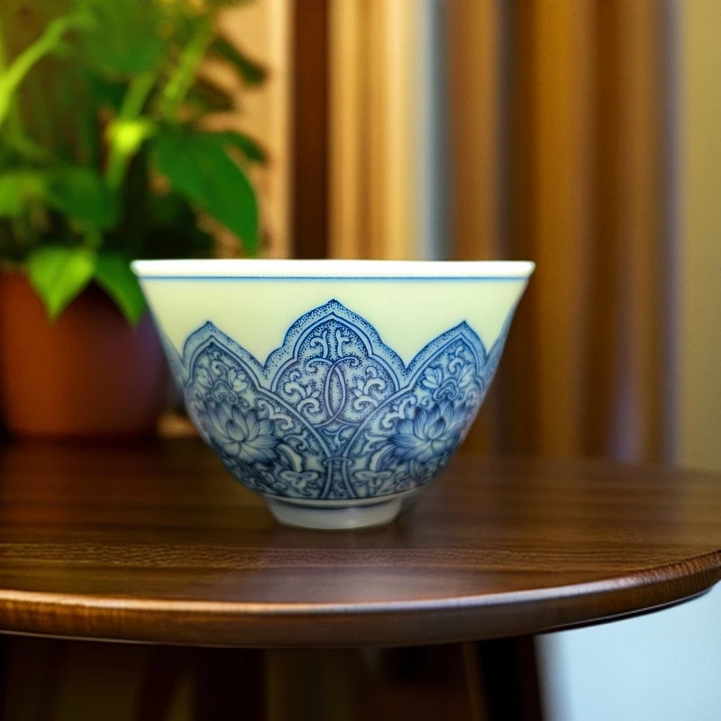 【小乔赏瓷】慎静斋景德镇手工手绘青花如意杯sjz78.