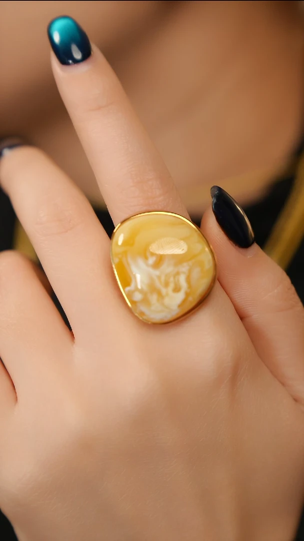 银S925镶嵌蜜蜡戒指荧光白蜡戒指