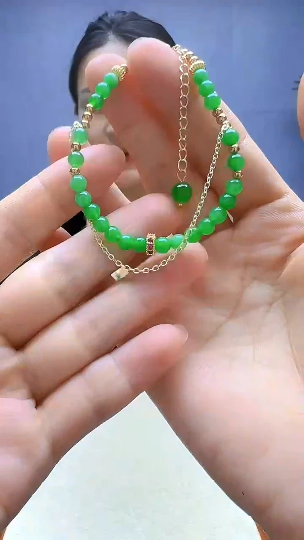 翡翠14K金镶嵌颈饰沉白diy颈饰