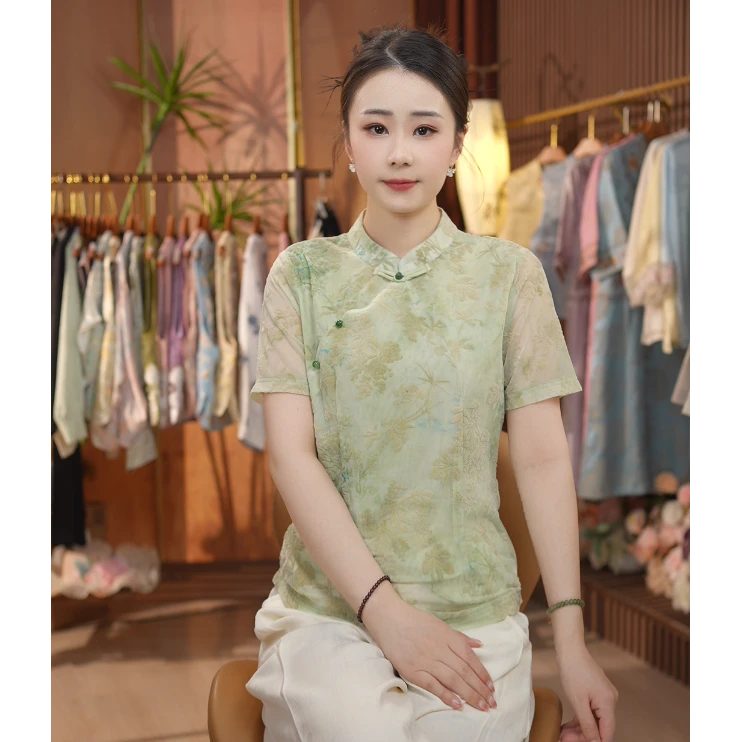 《春日游 -短袖》新中式提花休闲百搭带弹力圆领短袖