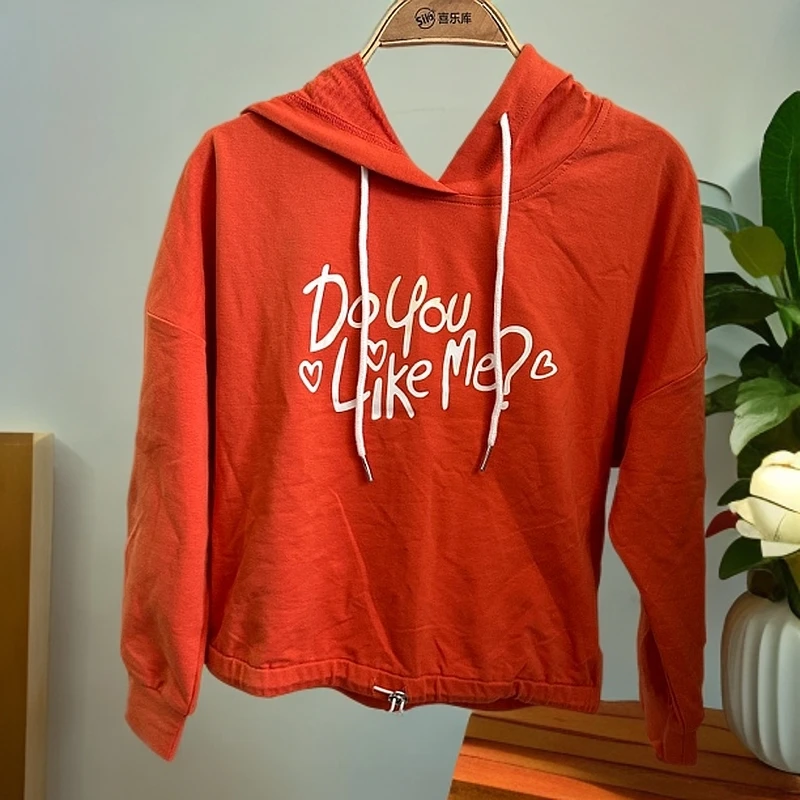 长袖宽松短款连帽卫衣时尚休闲针织秋季春季女士百搭女款88351(8)