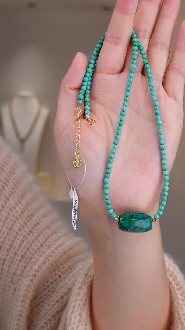 银S925镀金镶嵌绿松石项链1