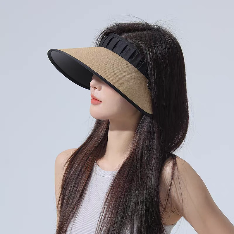 大帽檐遮阳帽子女夏季黑胶防晒空顶帽显脸小百搭发箍式户外太阳帽