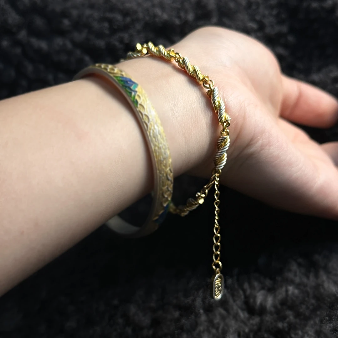 足银手链 新中式古法足银双色手链描金麻花招财纳福精致灵动百搭