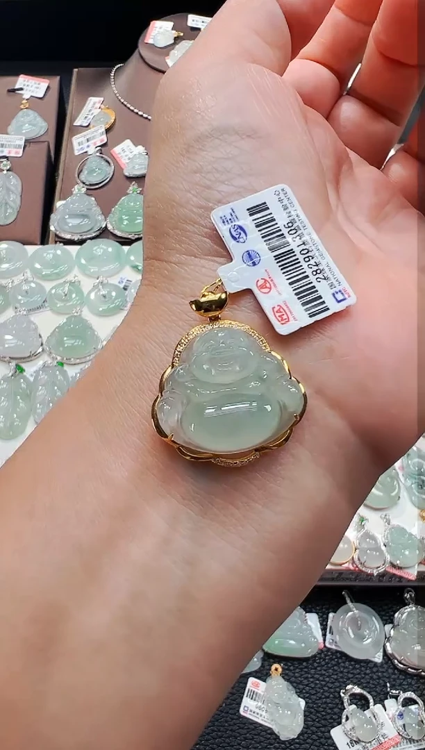 翡翠18K金镶嵌吊坠(不含链)佛公吊坠1306