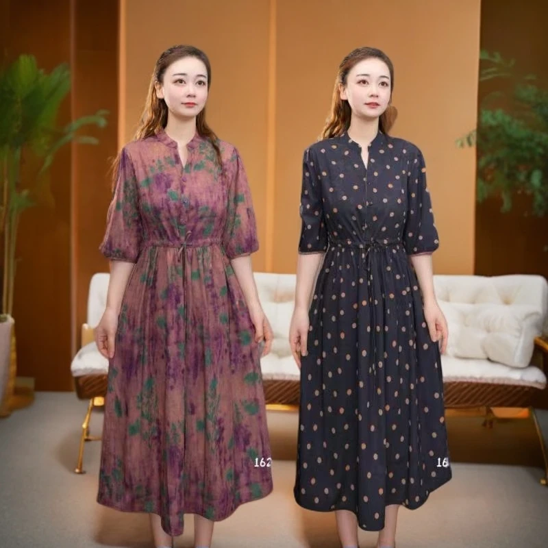 2025新款中老年妈妈两面两穿收腰显瘦长款连衣裙L81