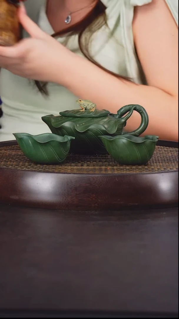 茶壶紫砂蒋艺华 树蛙套组68 蒋家绿泥 280毫升