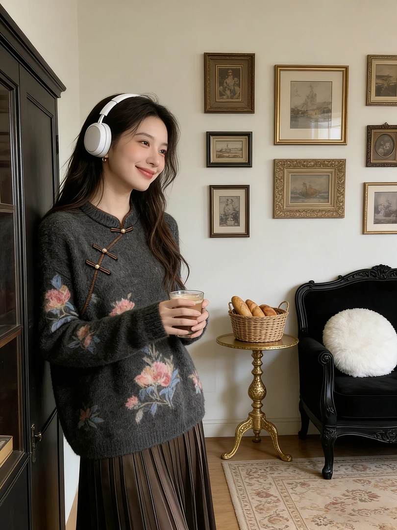 新中式国风毛衣女款2026新款慵懒高级感针织可外穿内搭上衣女秋冬