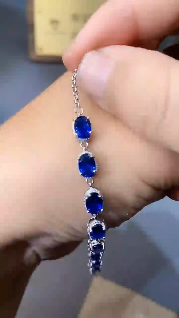 【闪购商品】蓝宝石手链银S925镶嵌354