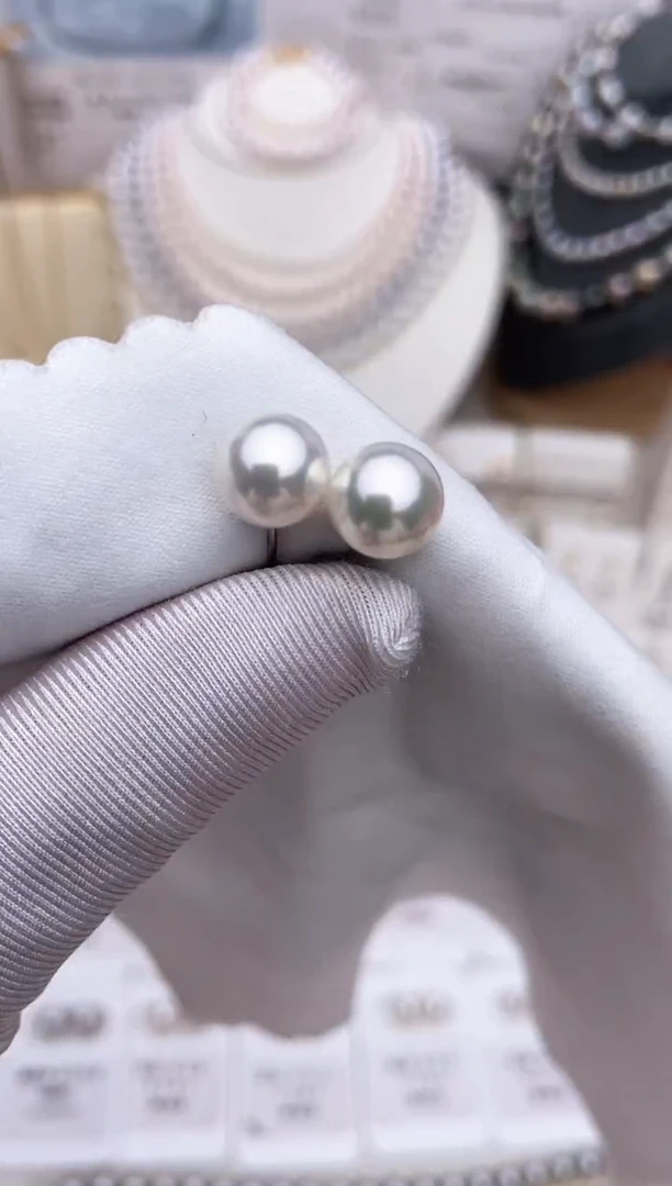 【闪购商品】海水珍珠耳饰18K金镶嵌特选天女素钉k白8-8.5