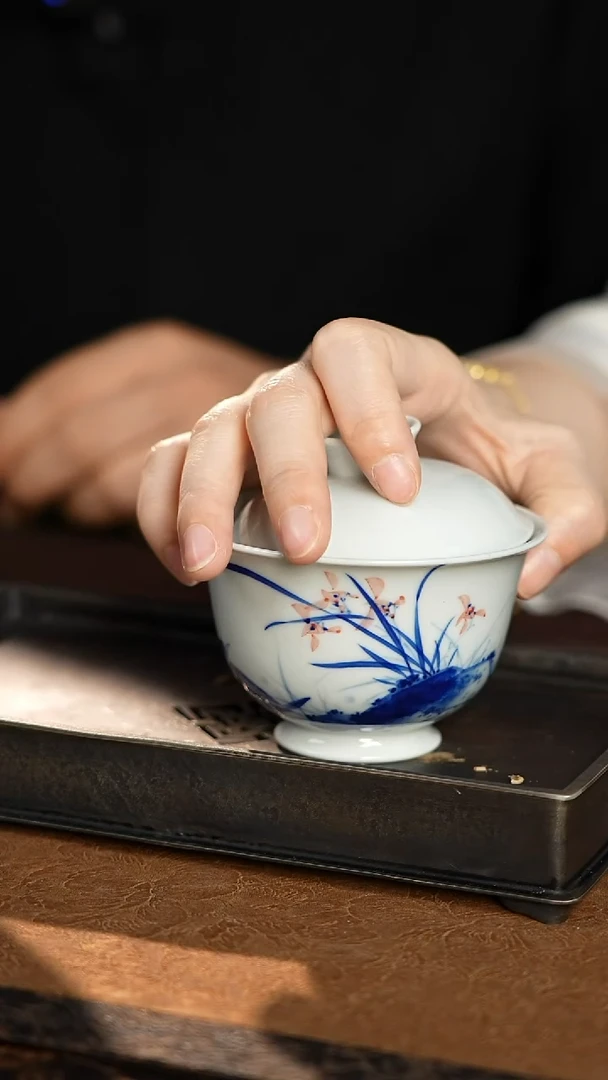 见珊专属逸古堂专属兰花玉兰元宝盖碗