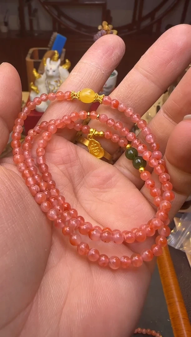 【闪购商品】南红玛瑙手链未镶嵌无胶多圈4mm葫芦吊坠diy款