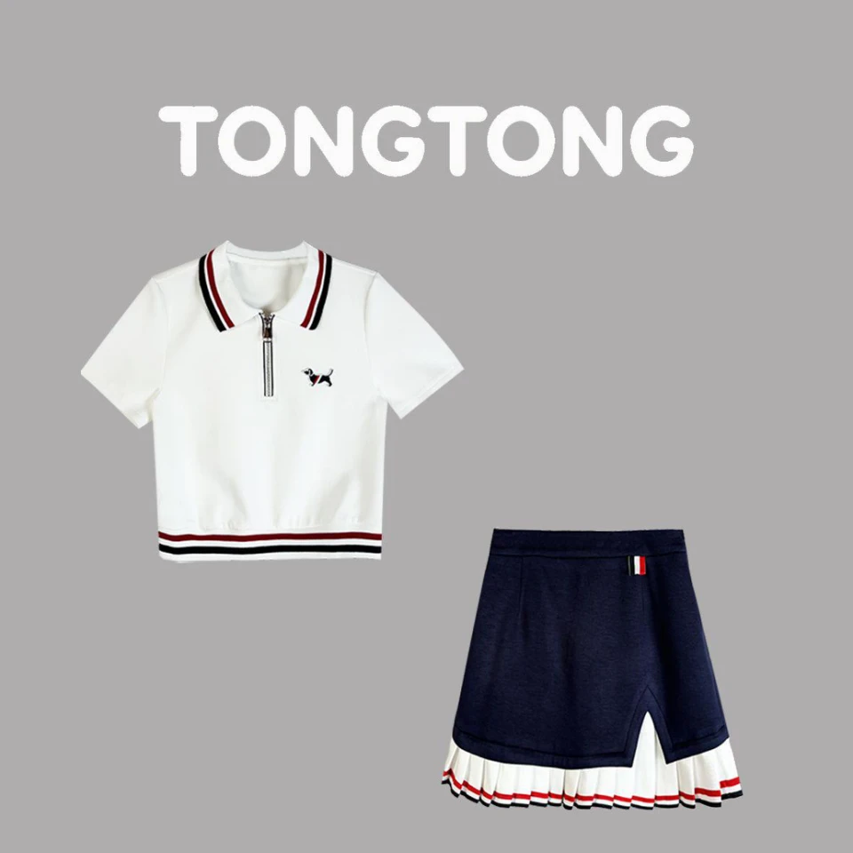 【桐桐】运动套头女装休闲夏季拼接百搭学院风套装GGZ-120