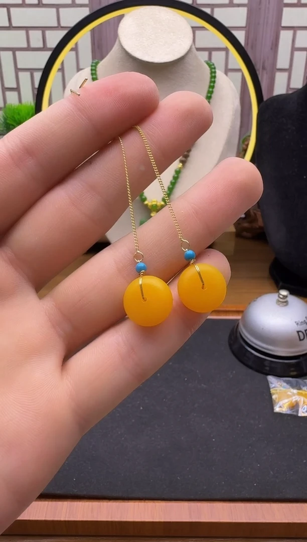 蜜蜡14K金镶嵌耳饰E46