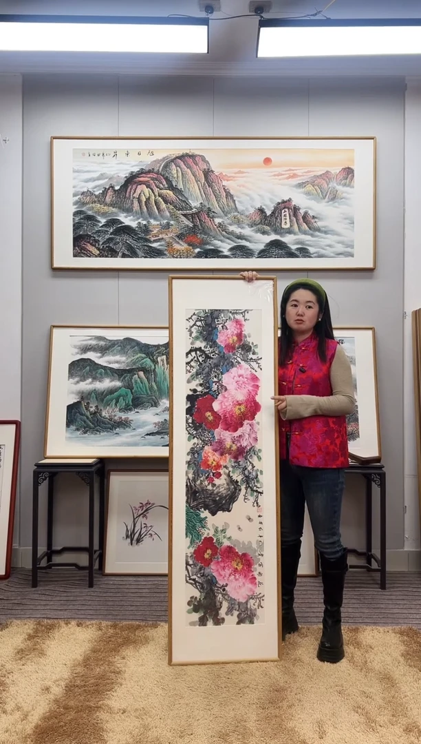 国画手绘牡丹162*47尺寸