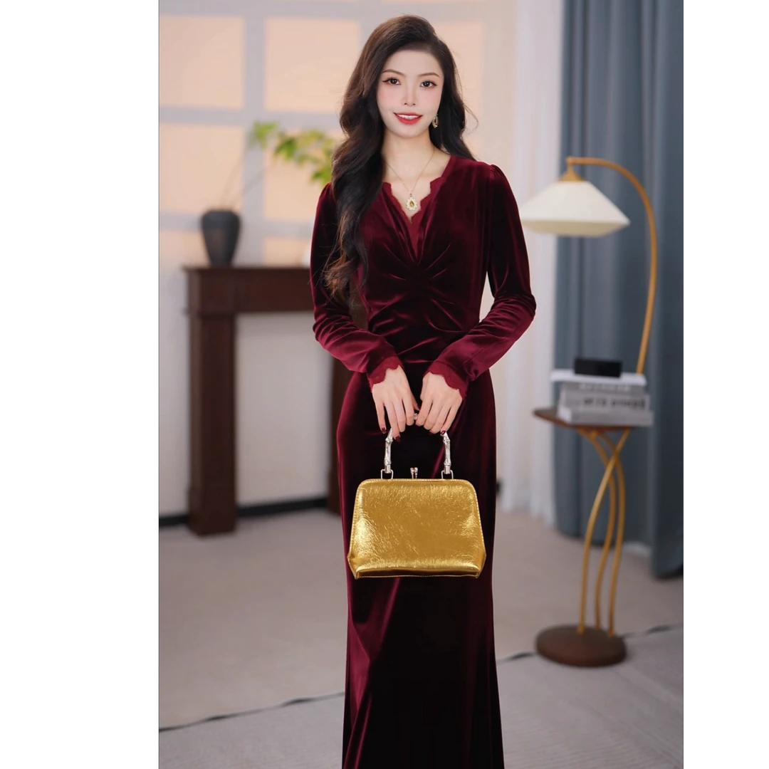 【尧尧】华章秋季新款法式气质收腰显瘦鱼尾连衣裙-YL11120