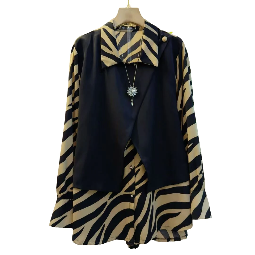 新款时尚拼接衬衫宽松遮肉显瘦百搭上衣（长70左右）