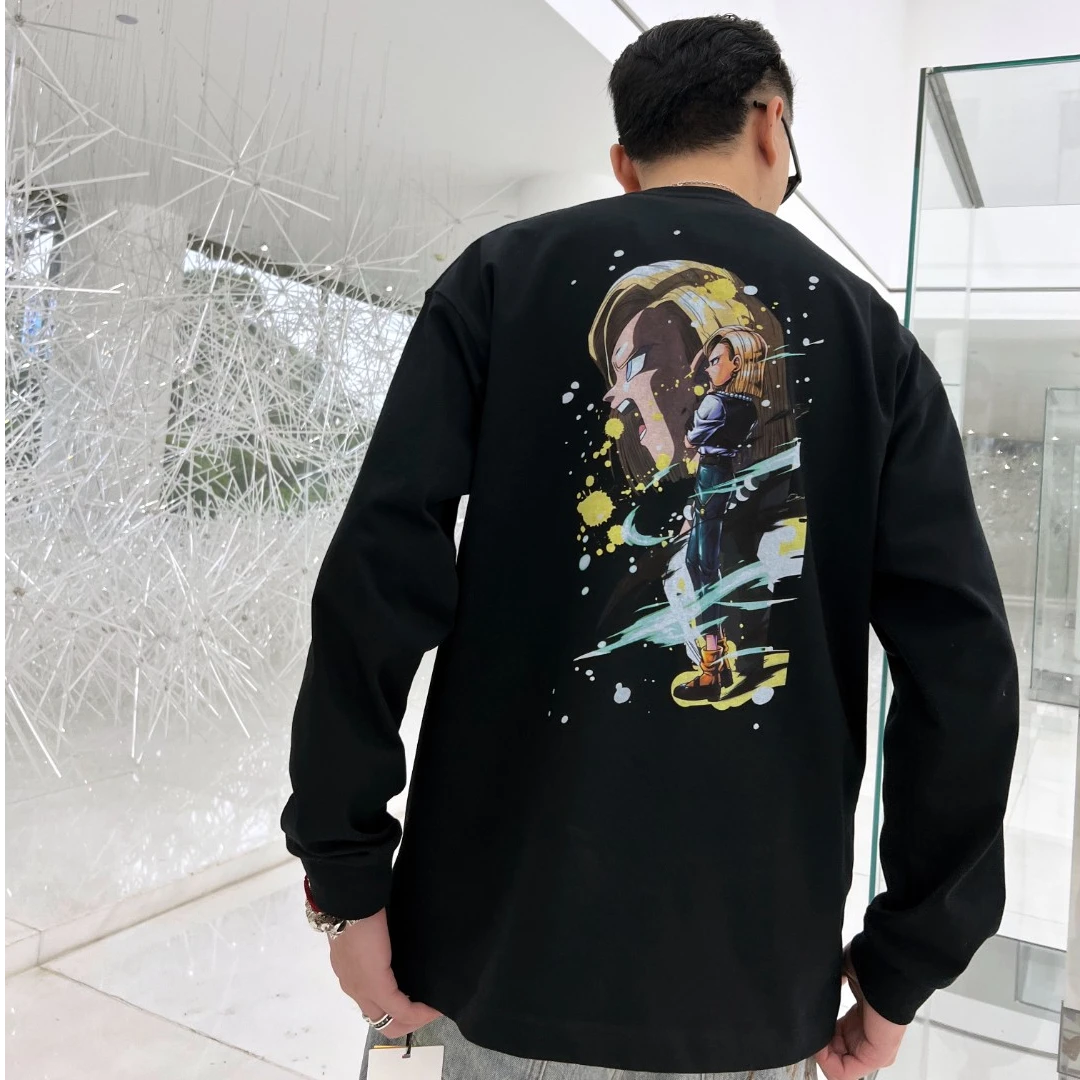 YXY【七龙珠十八号18】动漫二次元重磅美式复古长袖男女印花T恤直喷